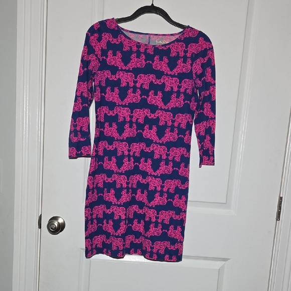 Lilly Pulitzer Dresses & Skirts - Lilly Pulitzer Navy and Hot Pink Elephant Print Dress 100% Pima Cotton Size XS